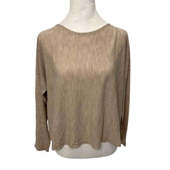 Eileen Fisher Long Sleeve Sweater Beige Size Medium 100% Merino Wool Lightweight - Picture 1 of 6